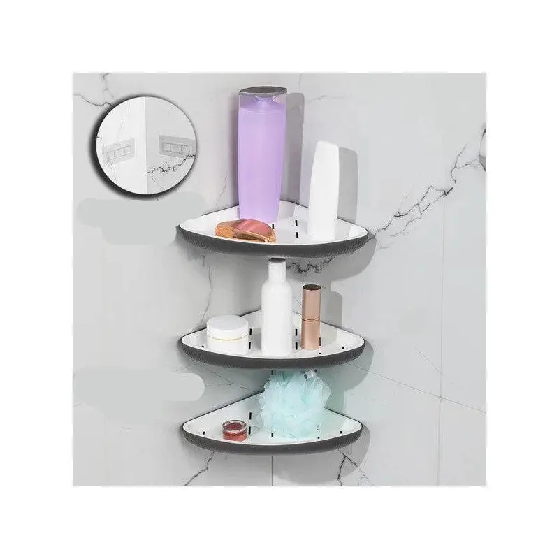 Porsima 0447 3-Piece Oyster Bathroom Corner Shelf - Adhesive Shower Shelf Bathroom Organizer - Anthracite
