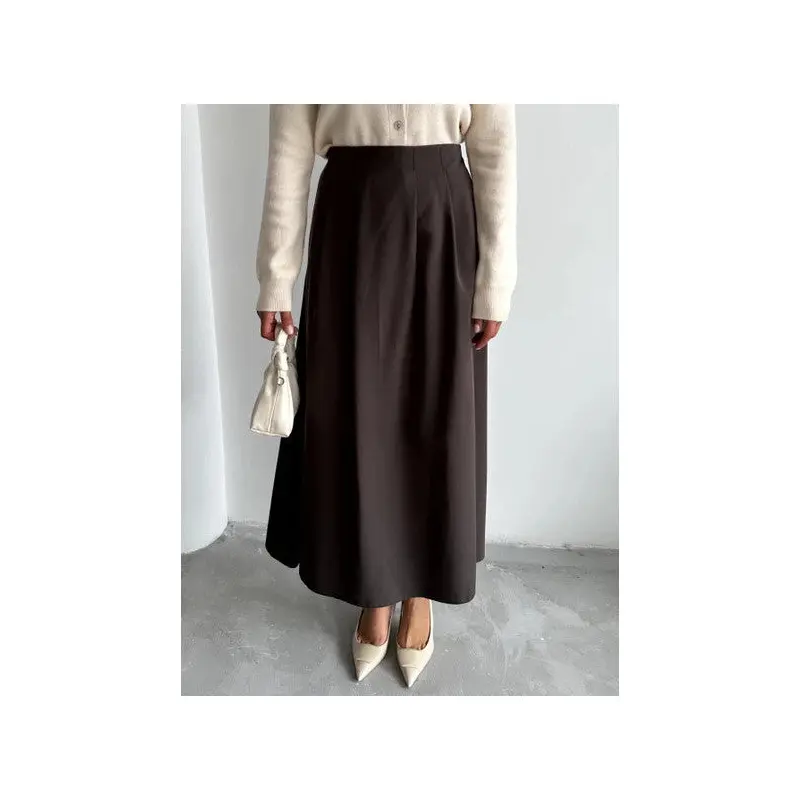 Brown Yoda Pleated Long Skirt