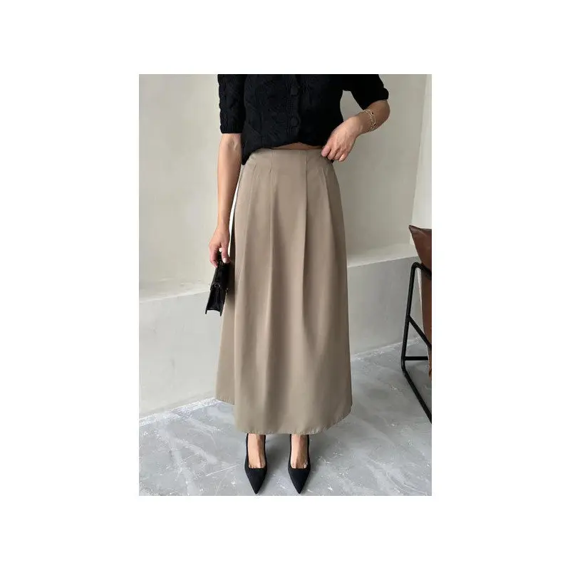 Khaki Yoda Pleated Long Skirt