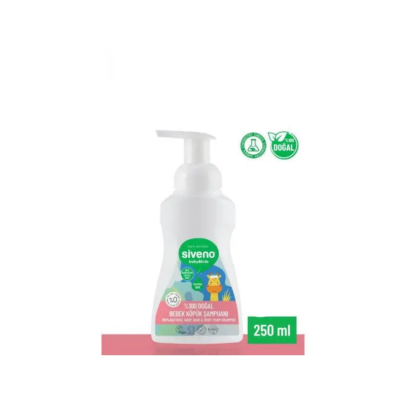Siveno 100% Natural Baby Foam Shampoo Moisturizing Herbal Vegan For Newborn Hair And Body 250 Ml