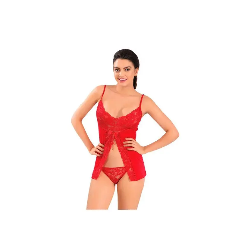 Sistina Women's Lace Red Undershirt Panties Set 3016