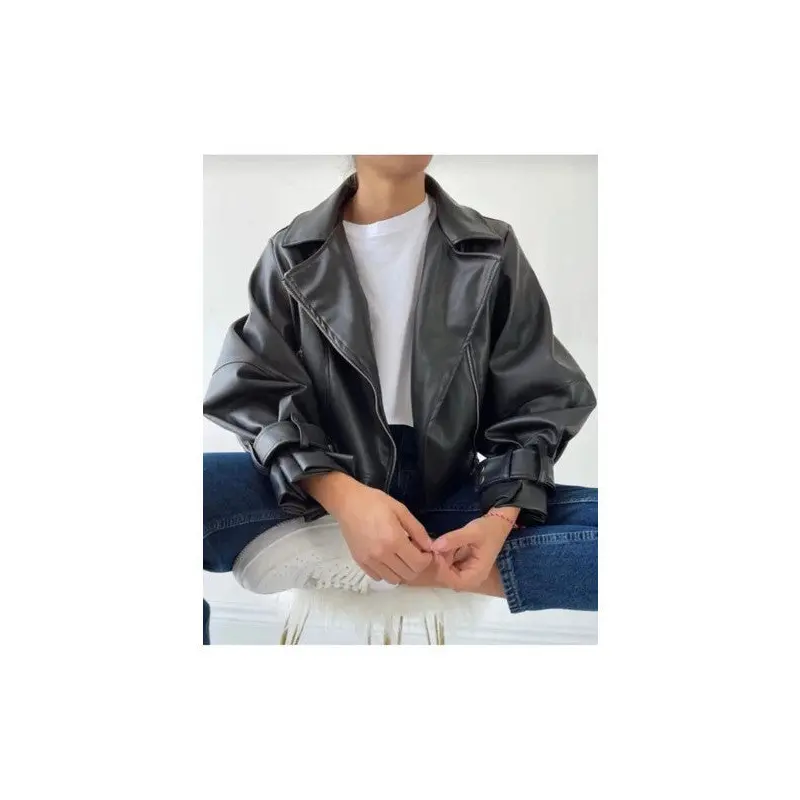 Women's Black Oversize Leather Jacket