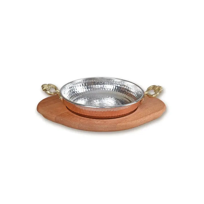 Copper Pan And Wooden Base 20 Cm