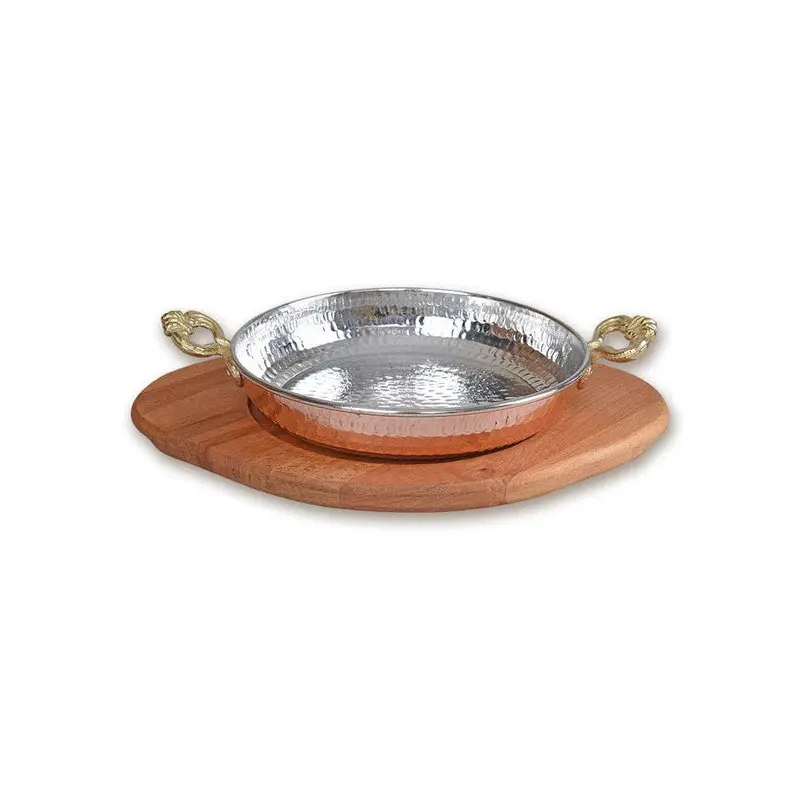 Copper Pan And Wooden Base 22 Cm