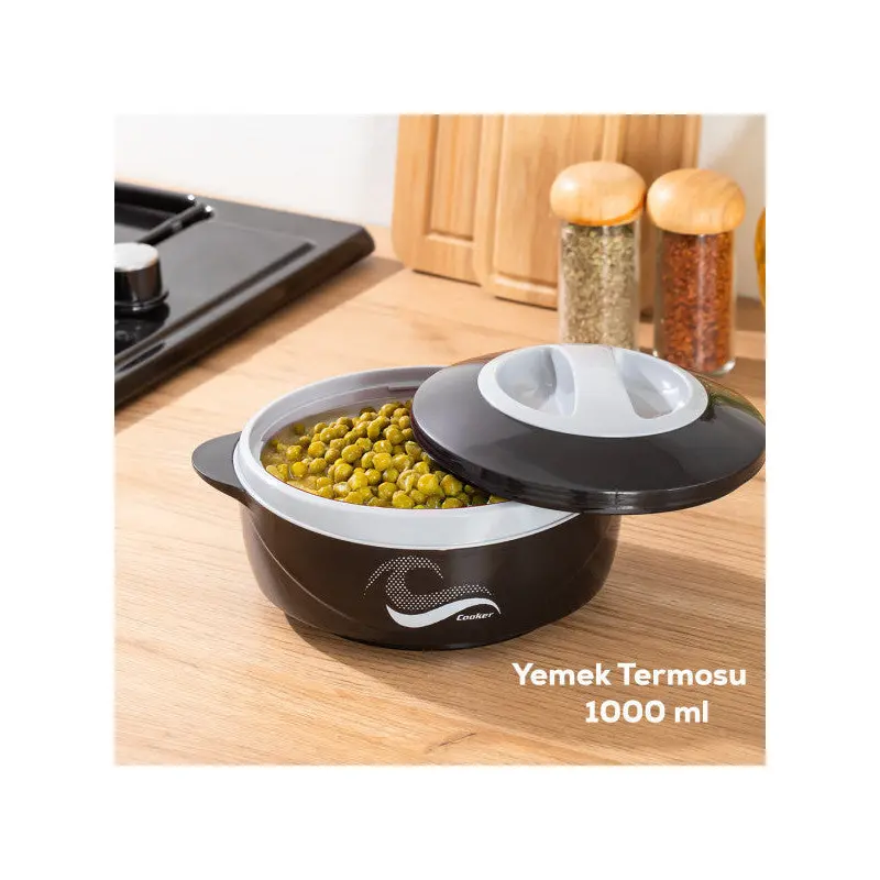 Porsima 3149 1000 Ml Food Thermos - Leakproof Lockable Lid Stainless Steel Lunch Box - Black