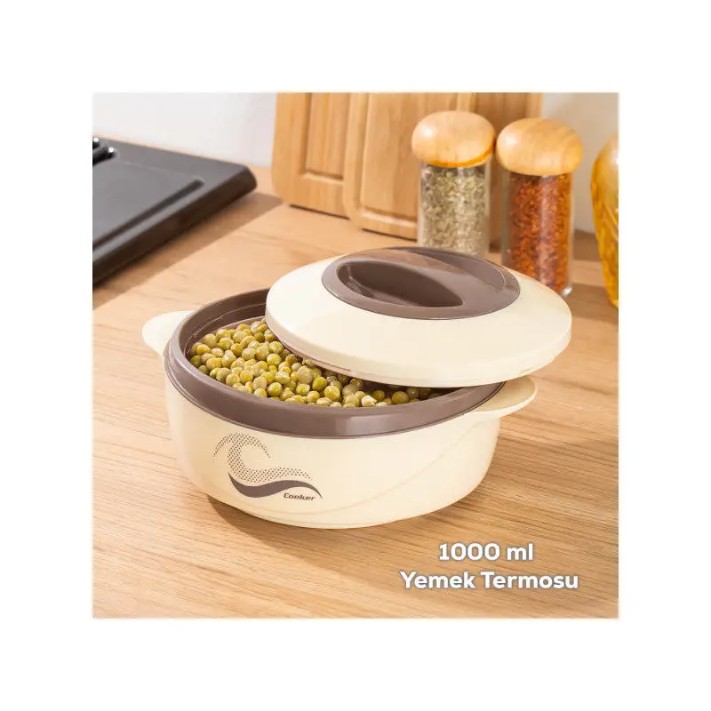 Porsima 3149 1000 Ml Food Thermos - Leakproof Lockable Lid Stainless Steel Lunch Box - Cream