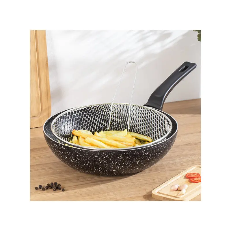 Porsima Non-Stick Granite Fryer Basket Chips Frying Wok Pan 2 Pieces 28 Cm