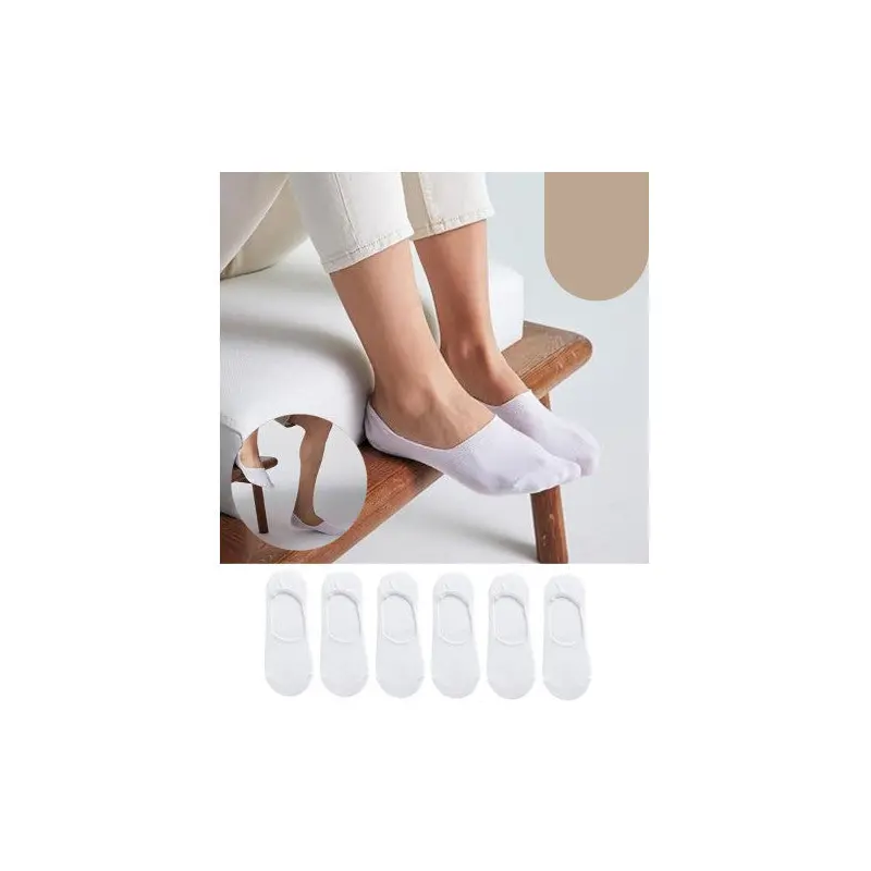 Women - Men Plain Pattern (6 Pairs) Cotton Non-Sweating Ballerina Socks