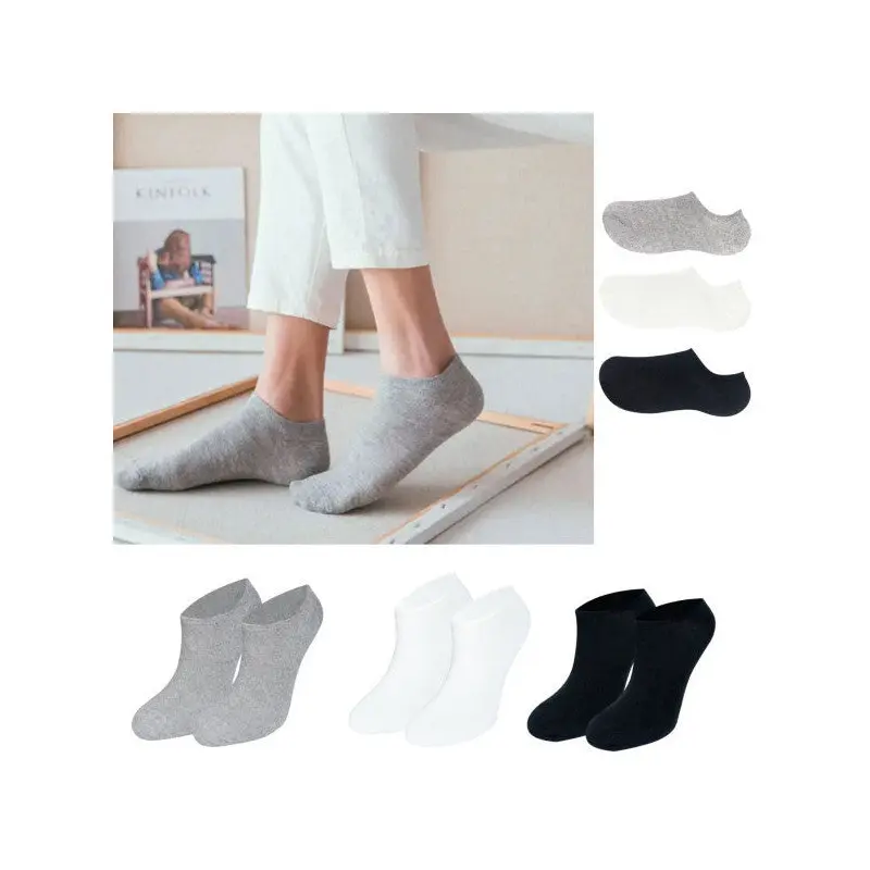 Women - Men Plain Pattern (6 Pairs) Cotton Size Seasonal Sweat-Proof Invisible Socks