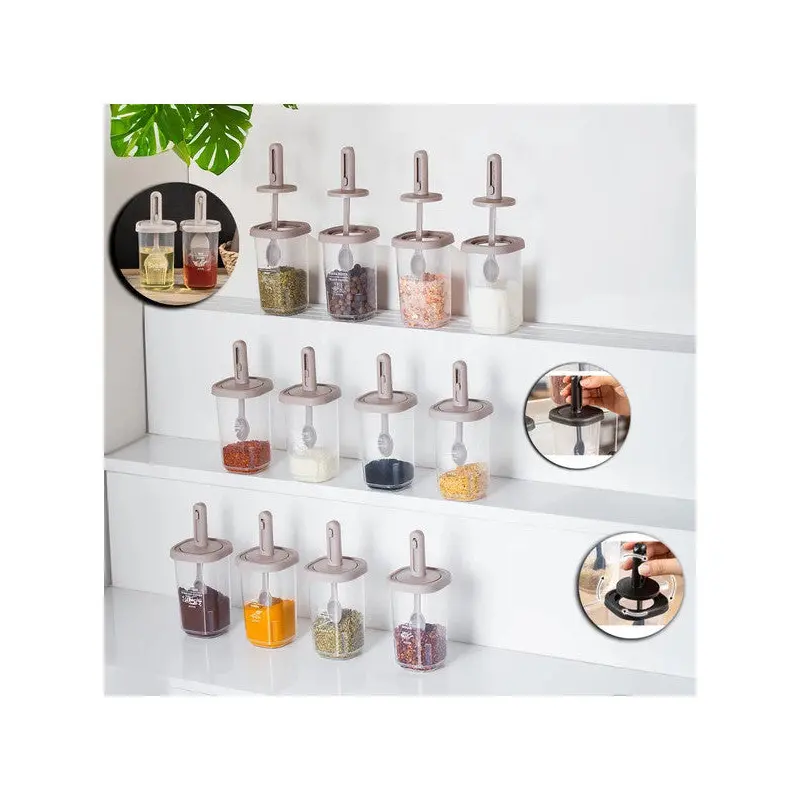 1104 14-Piece Slide Spoon Leakproof Lid Labeled Oil Can Spice Set-Storage Container