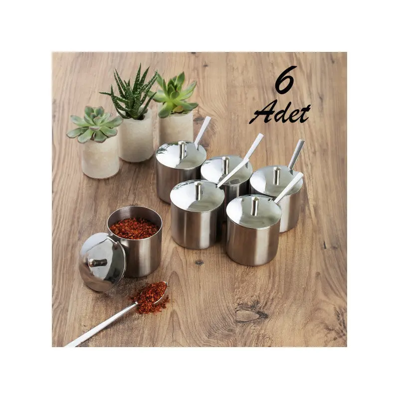Porsima Elite 6 Piece Stainless Steel Tea Spoon Lid Metal Sugar Bowl Desktop Spice Set