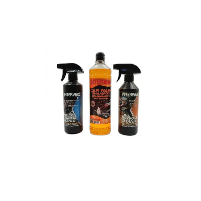Interwax 3 Piece Set Waterless Engine Cleaner 500 Ml + Multi-Purpose Upholstery Cleaner 500 Ml + Polished Car Shampoo 1000 Ml.