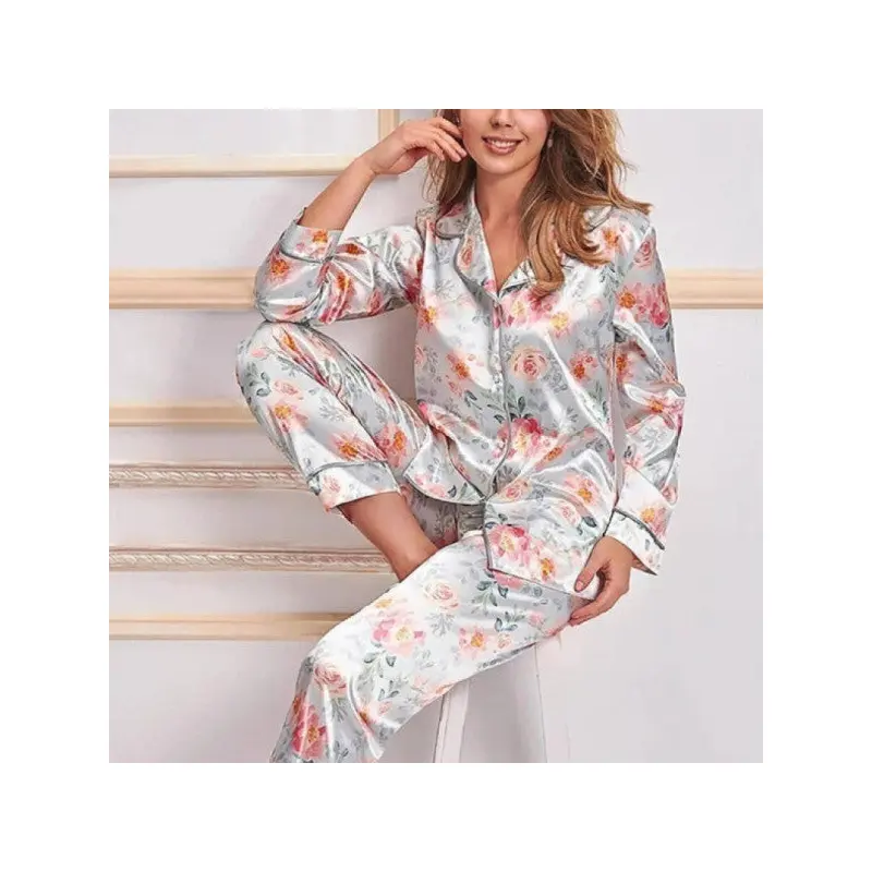 Nurteks Floral Patterned Buttoned Pajama Set Blue