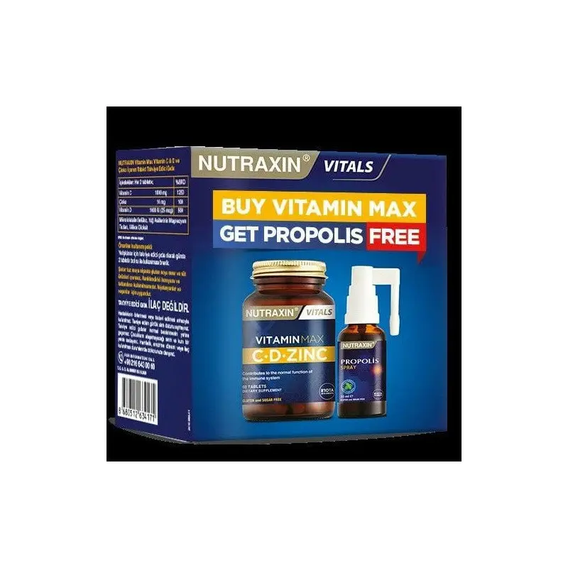 Nutraxin Vitamin Max C-D-Zinc 60 Tablet + Propolis Spray 30 Ml