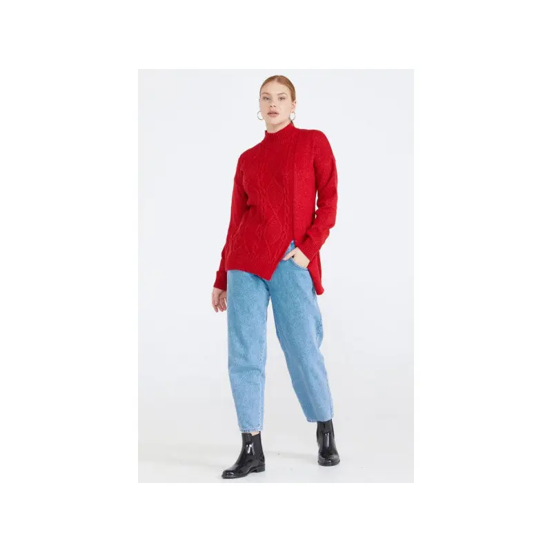 Women's Slit Knitwear Sweater - Red