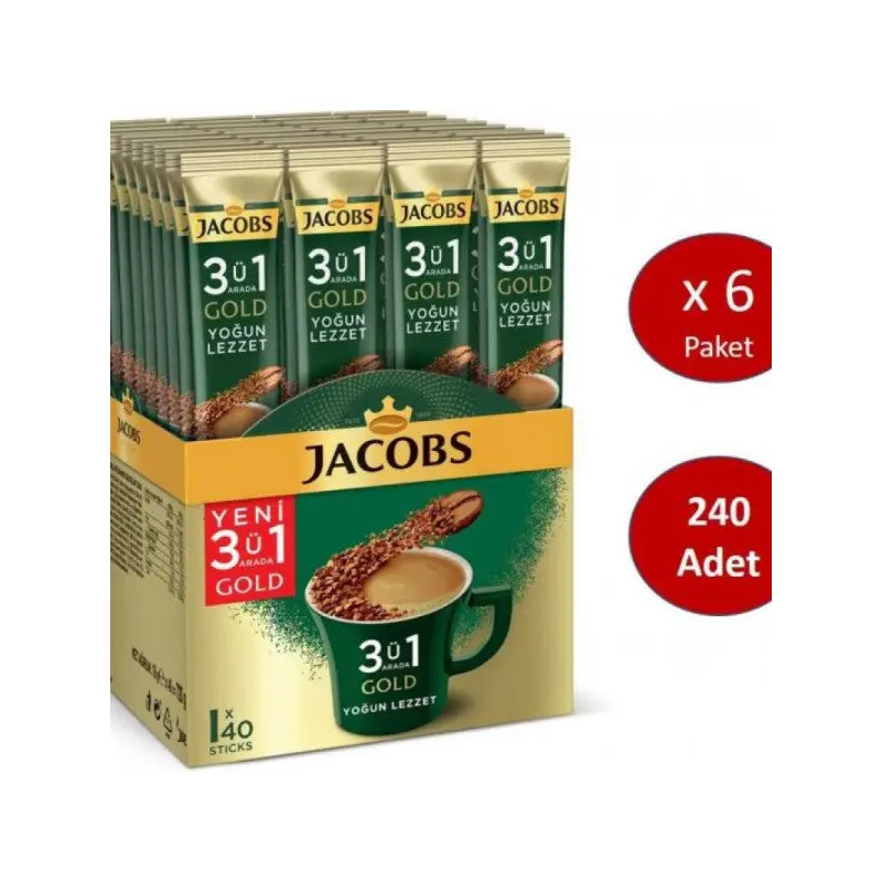 Jacobs 3 in 1 Gold Coffee Mix Intense Flavor 240 Pieces (40 x 6 Packs)