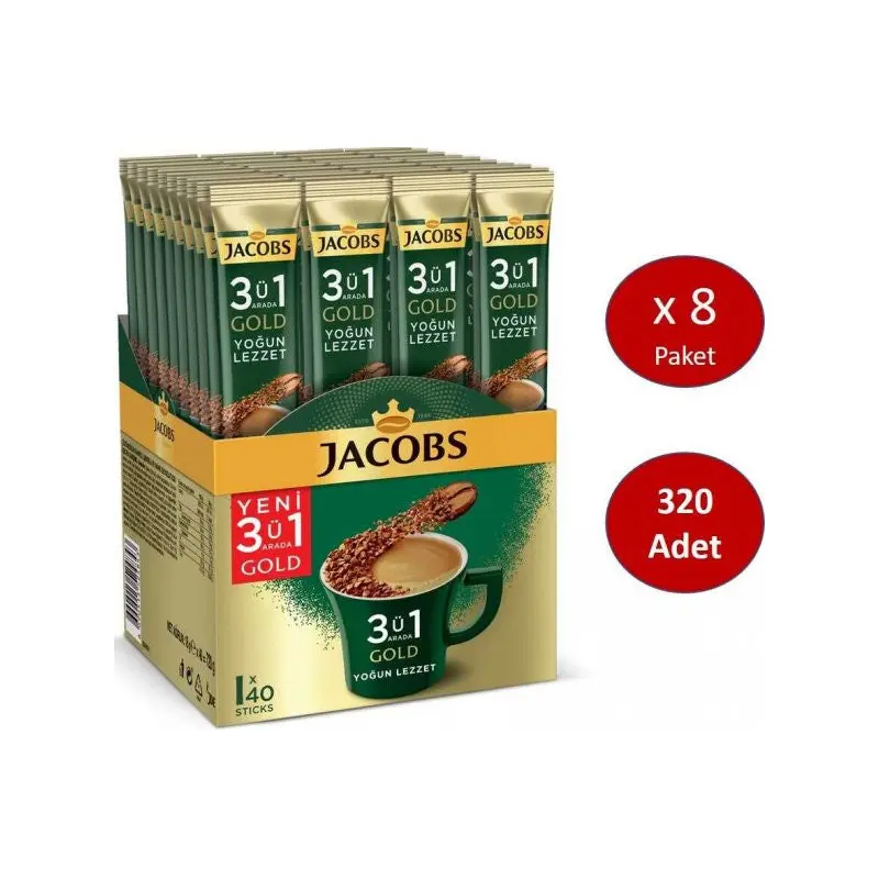 Jacobs 3 in 1 Gold Coffee Mix Intense Flavor 320 Pieces (40 x 8 Packs)