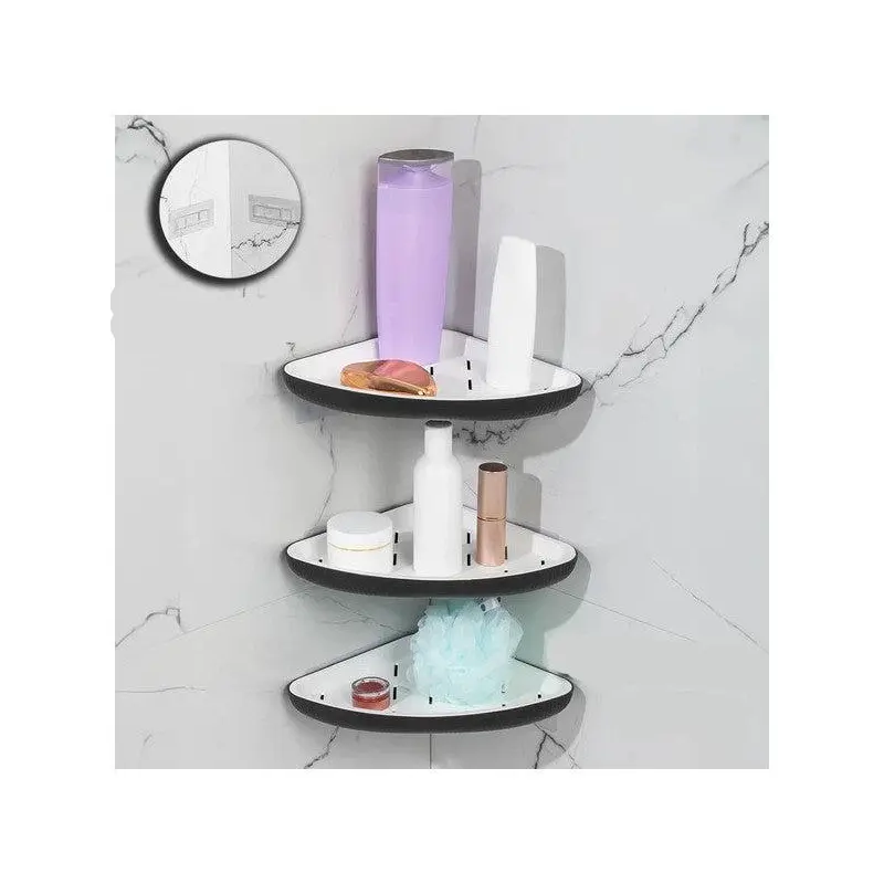Porsima 0447 3-Piece Oyster Bathroom Corner Shelf - Adhesive Shower Shelf Bathroom Organizer - Black