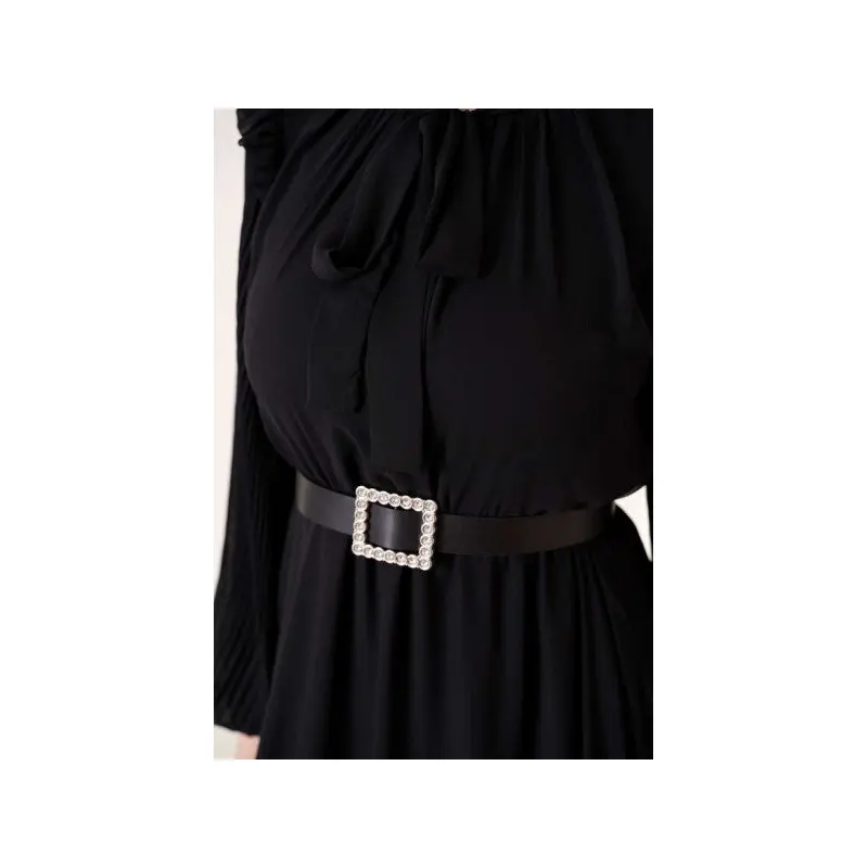 Pleated Sleeves Dress Black