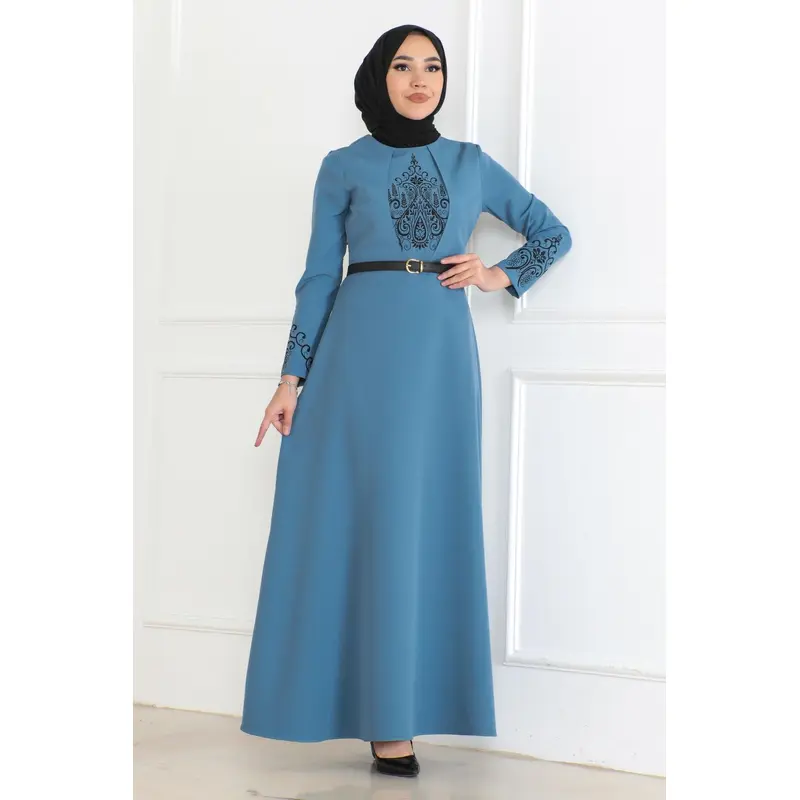 Belt Detailed Dress Baby Blue 6116