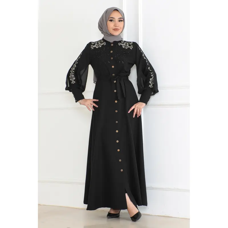 Button Detailed Dress Black 6118