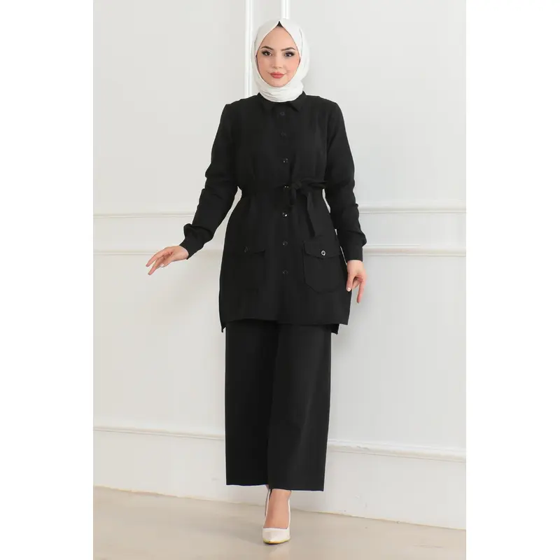 Button Detailed Suit Black 19223
