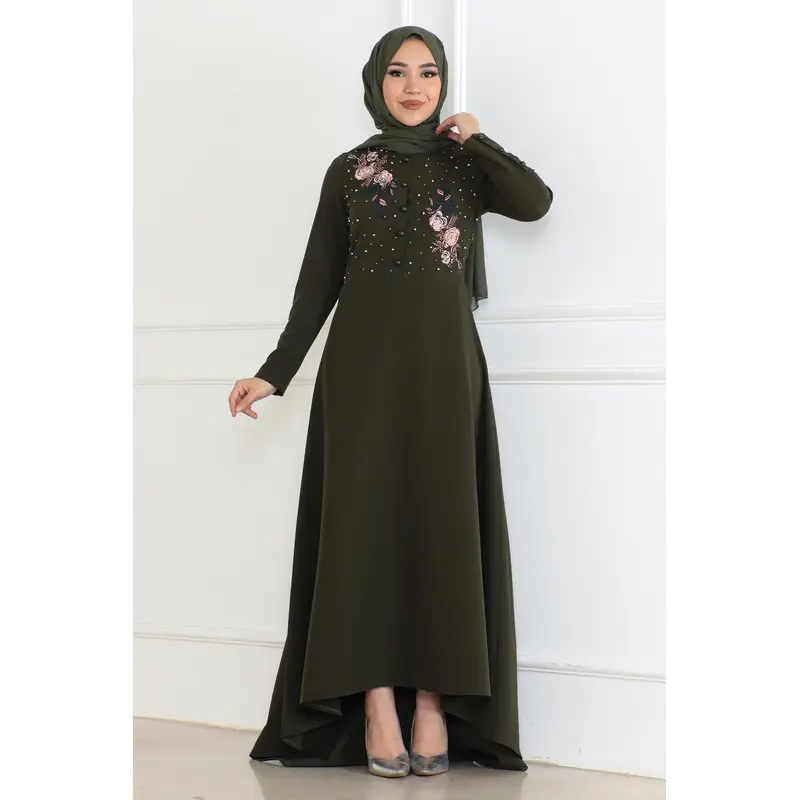 Embroidered Detailed Dress Khaki 6119