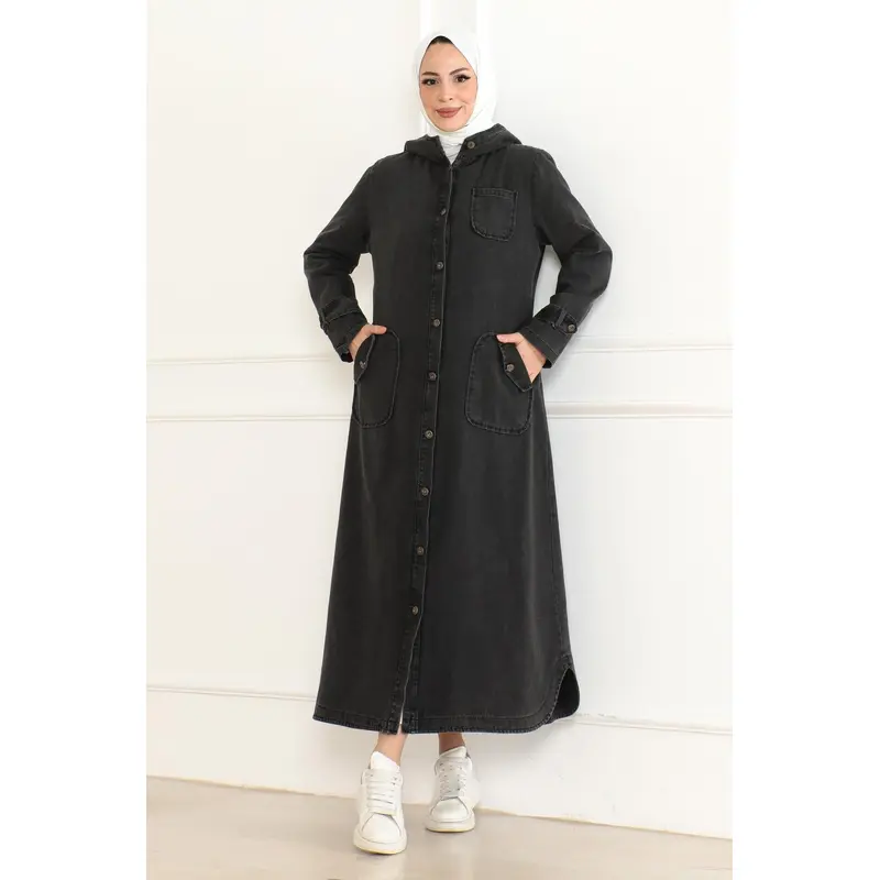 Hooded Denim Coat Smoke 19230