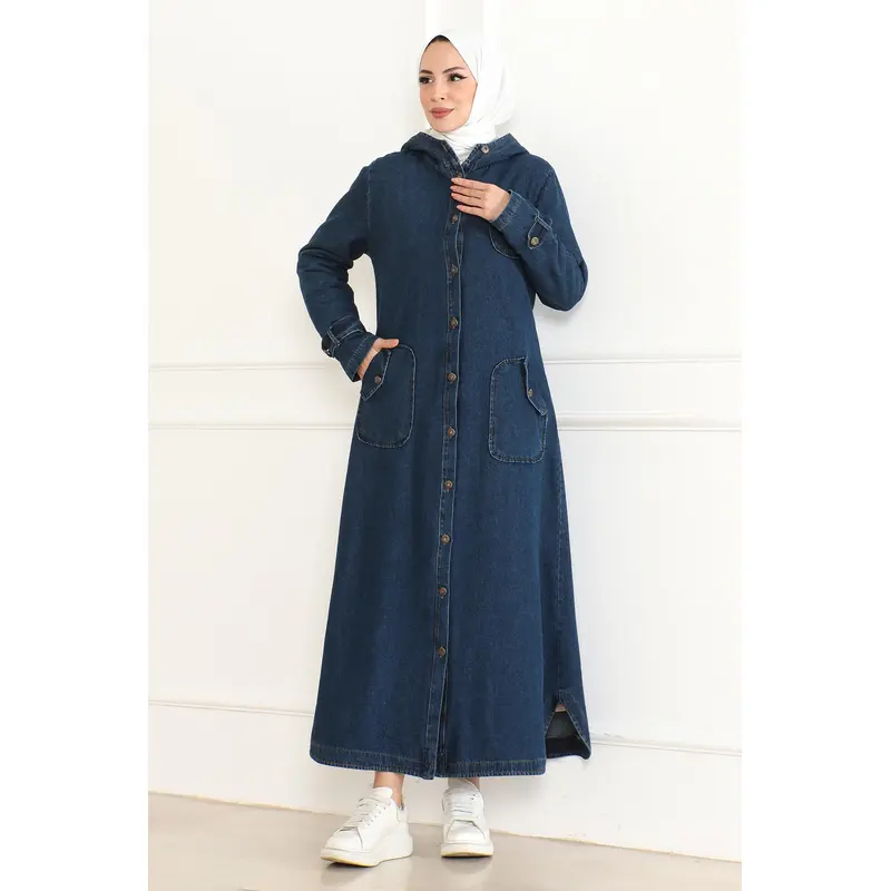Hooded Denim Jacket Dark Blue 19230