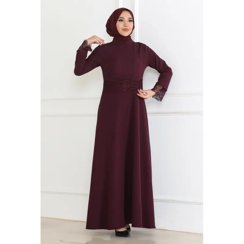 Lace Detailed Dress Plum 6117