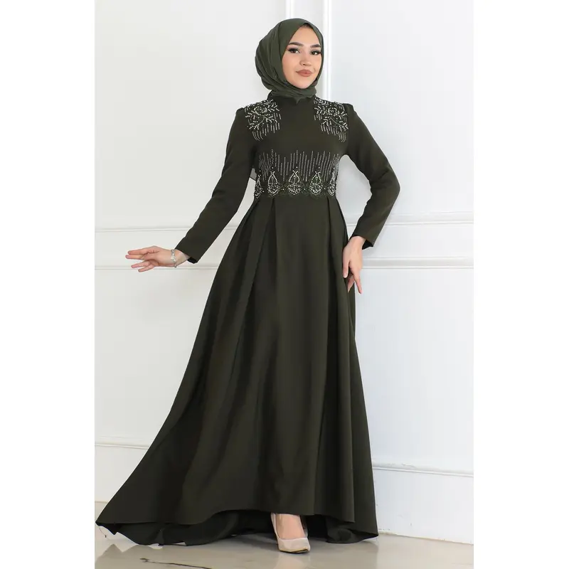 Pearl Detailed Dress Khaki 6121