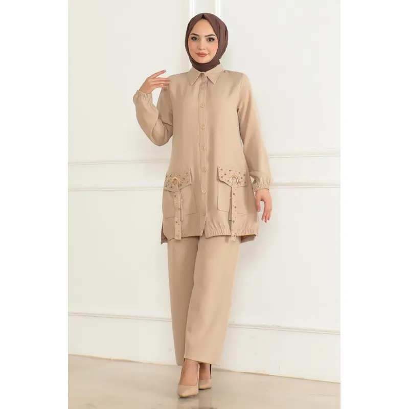 Pocket Detailed Suit Beige 19229