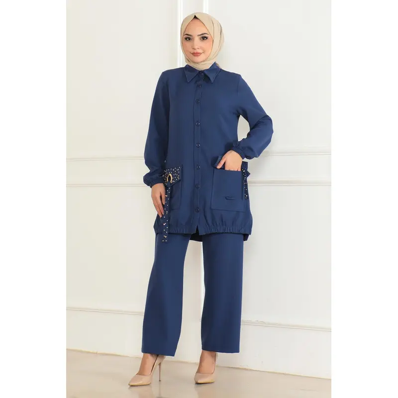 Pocket Detailed Suit Indigo 19229