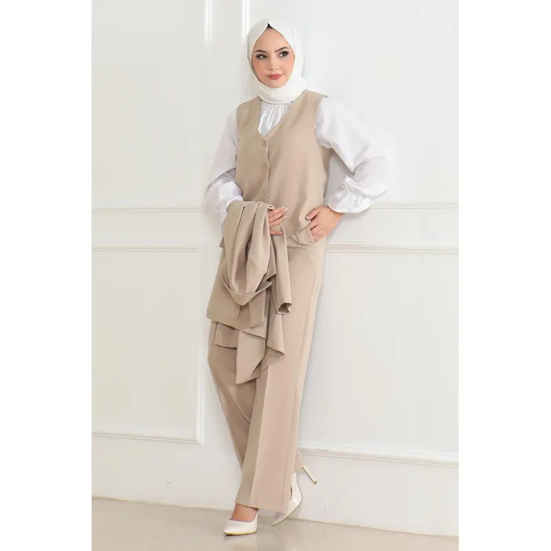Vested Three-Piece Suit Beige Msw19222-4