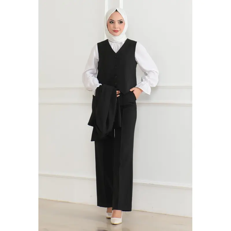 Vested Three-Piece Suit Black Msw19222-1