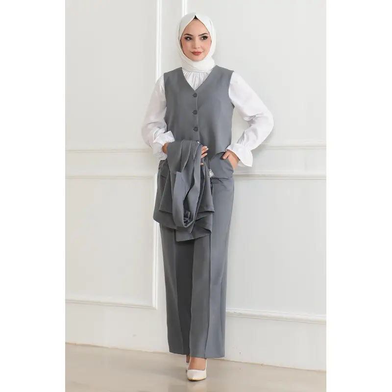 Vested Three-Piece Suit Gray Msw19222-5