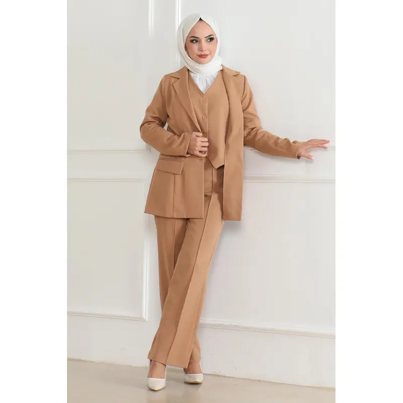Vested Three-Piece Suit Tan Msw19222-6
