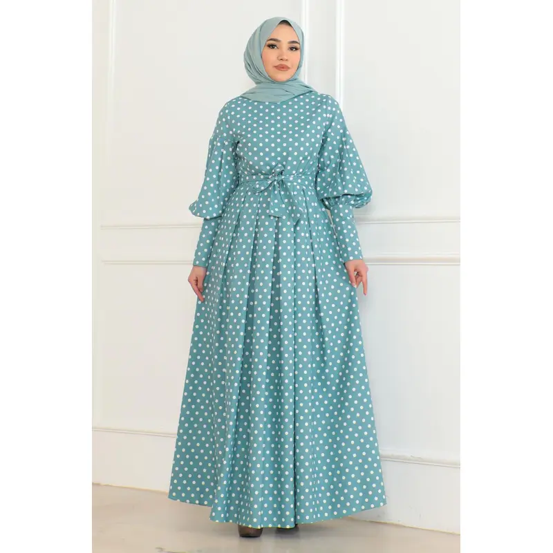 Belted Polka Dot Dress Mint 6129