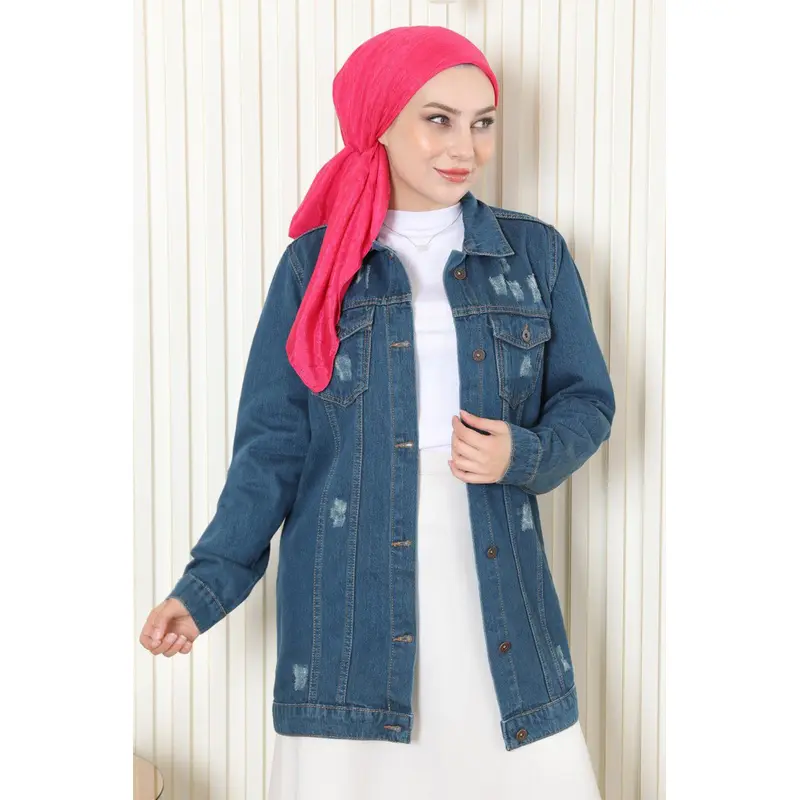 Buttoned Denim Jacket Petrol 6009