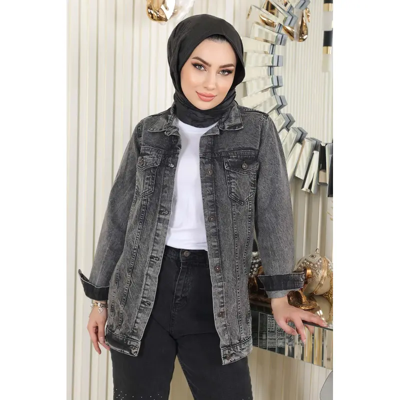 Buttoned Denim Jacket Smoke 6009