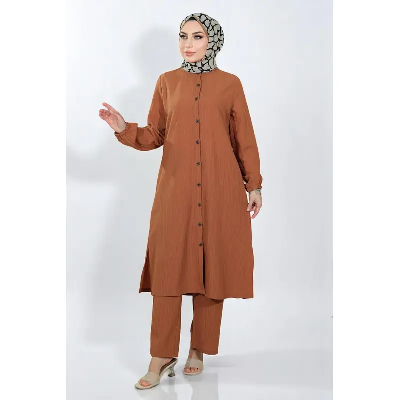 Buttoned Two-Piece Suit Tan 19179