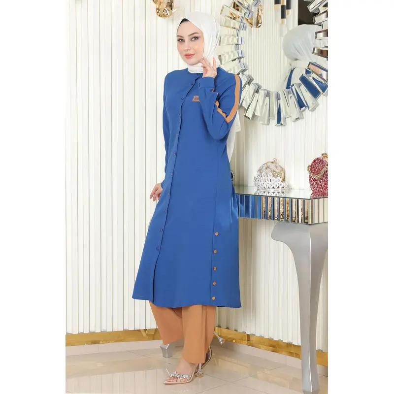 Emblem Detailed Buttoned Suit Blue 19197