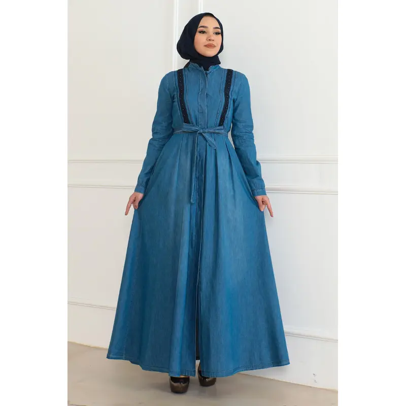 Hidden Button Denim Dress Light Blue 6142