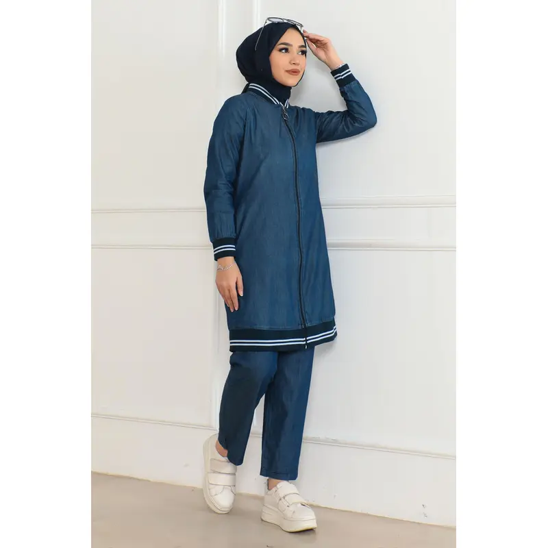 Ribbed Denim Suit Dark Blue 6131