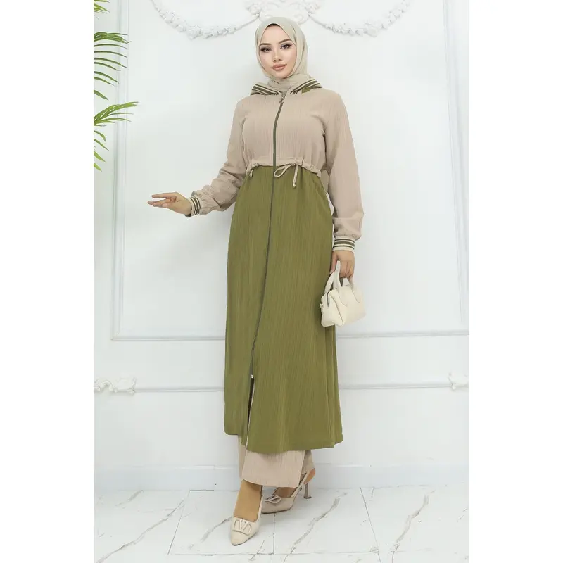 Ribbed Waist Tie-Down Suit Khaki 19237