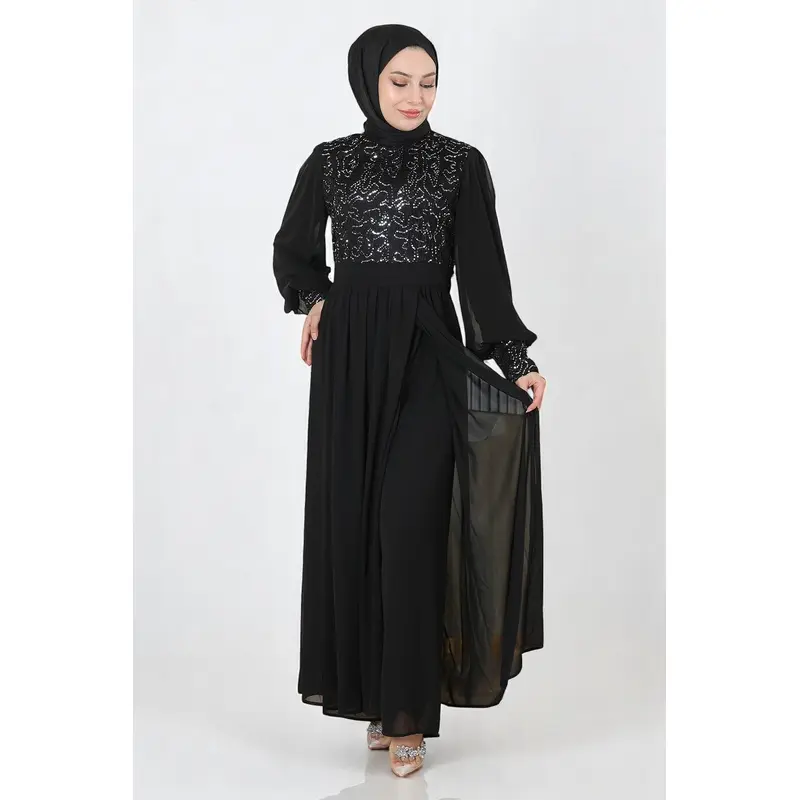 Sequined Chiffon Suit Black 19190