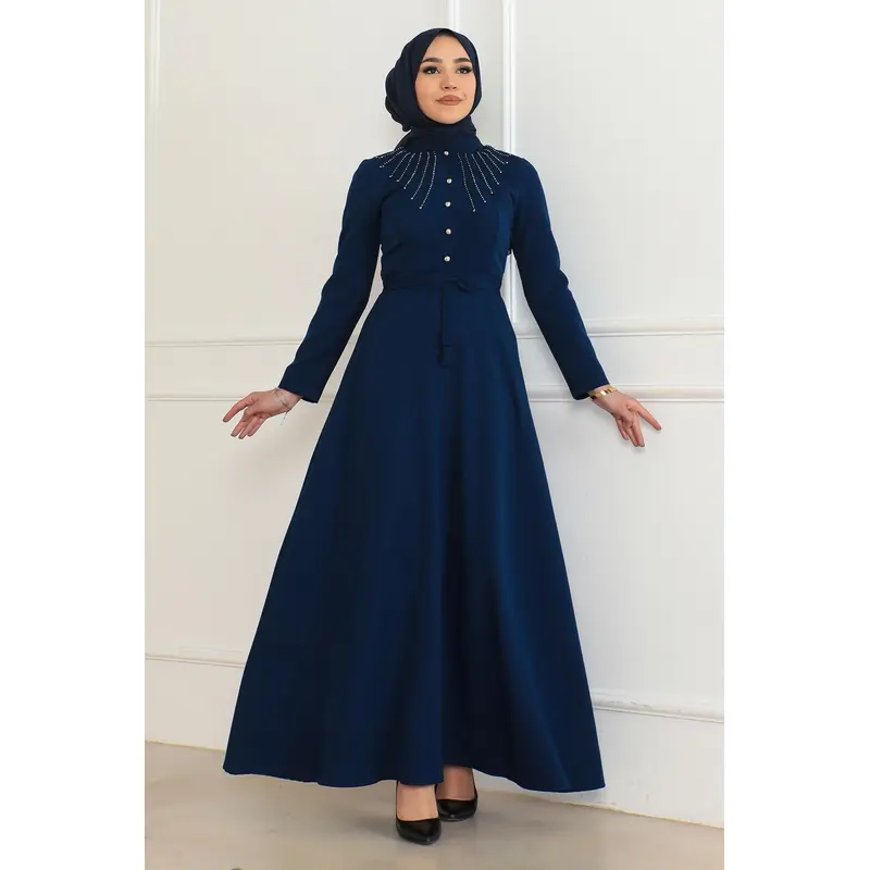 Stone Detailed Dress Indigo 6133