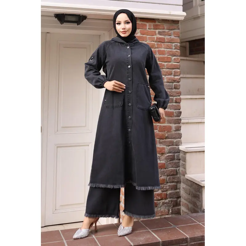 Tassel Detailed Denim Suit Smoke 19243