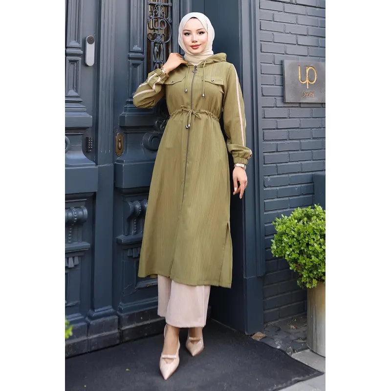 Tied Waist Hooded Suit Khaki 19241
