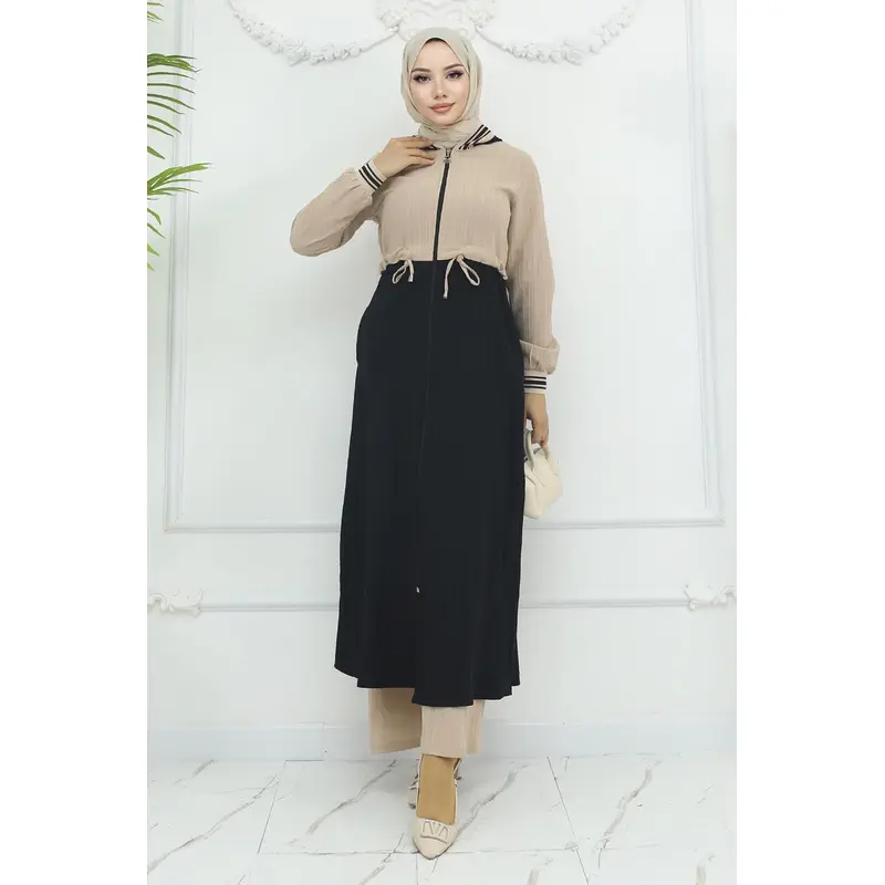 Tied Waist Ribbed Suit Black 19237